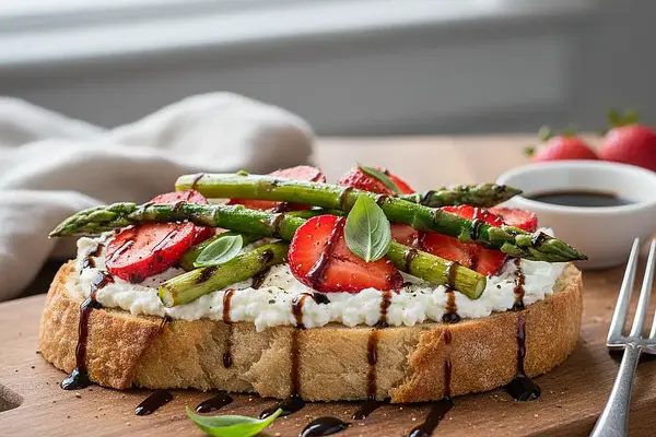 Grzanki z Ricottą, Grillowanymi Szparagami i Truskawkami z Nutą Balsamiczną