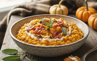 Jesienne Risotto Dyniowe z Szałwią i Chrupiącym Boczkiem