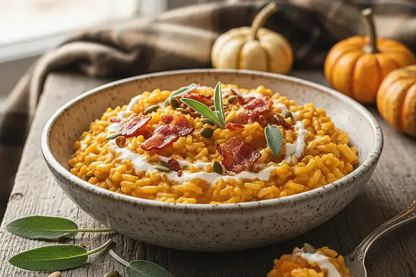 Jesienne Risotto Dyniowe z Szałwią i Chrupiącym Boczkiem