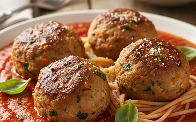Rainbow Turkey Meatballs with Hidden Vegetables in Velvety Tomato Sauce
