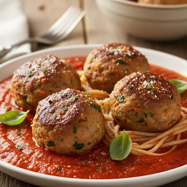 Rainbow Turkey Meatballs with Hidden Vegetables in Velvety Tomato Sauce