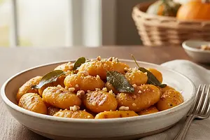 Aksamitne Gnocchi Dyniowe z Masłem Szałwiowym i Prażonymi Orzechami Włoskimi