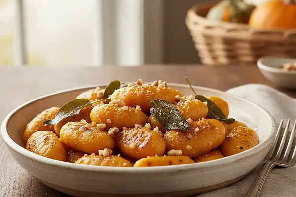 Aksamitne Gnocchi Dyniowe z Masłem Szałwiowym i Prażonymi Orzechami Włoskimi
