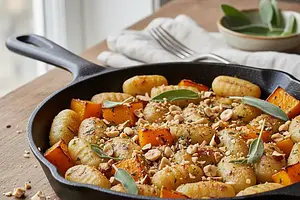 Pieczone Gnocchi z Dynią Piżmową, Szałwią i Chrupiącymi Orzechami Laskowymi