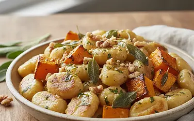 Kremowe Gnocchi z Pieczoną Dynią, Szałwią i Orzechami Włoskimi