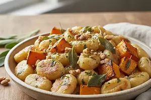 Kremowe Gnocchi z Pieczoną Dynią, Szałwią i Orzechami Włoskimi