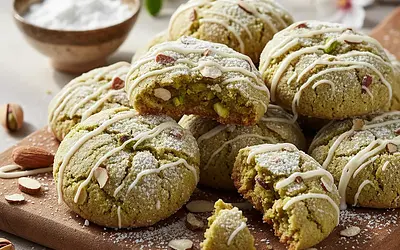 Pistacjowe Ciasteczka Crinkle z Nutą Migdałową
