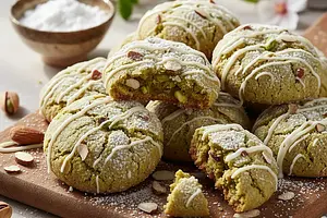 Pistachio Crinkle Cookies with a Hint of Almond