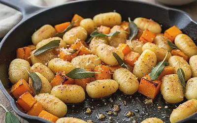 Pieczone Gnocchi z Dynią, Szałwią i Orzechowym Masłem