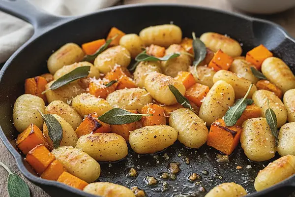 Pieczone Gnocchi z Dynią, Szałwią i Orzechowym Masłem