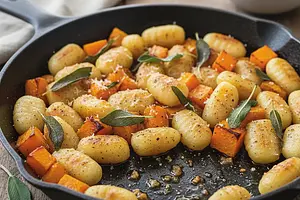 Pieczone Gnocchi z Dynią, Szałwią i Orzechowym Masłem