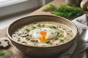 Creamy Kulajda with Wild Mushrooms and Poached Egg