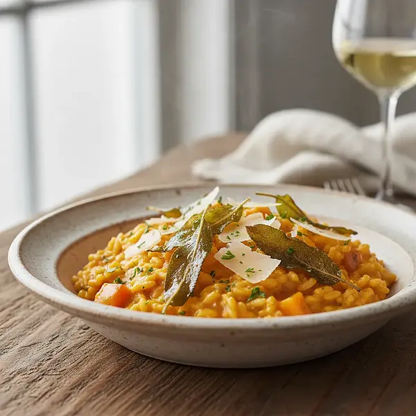 Kremowe Risotto Dyniowe z Chrupiącą Szałwią i Parmezanem