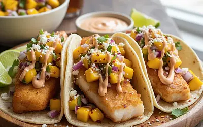 Tacos de Pescado z Salsą Mango-Chipotle i Kremowym Sosem