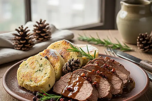 Dzik w sosie szyszkowym z knedlikiem karlowarskim