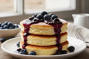 Fluffy Cottage Cheese Pancakes 'Forest Gnomes' with Blueberry Sauce