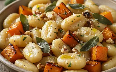 Kremowe Gnocchi z Pieczoną Dynią, Szałwią i Orzechami Włoskimi