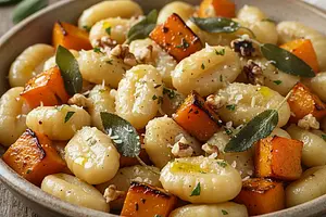 Kremowe Gnocchi z Pieczoną Dynią, Szałwią i Orzechami Włoskimi