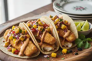 Fish Tacos with Mango and Chili Salsa