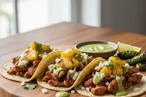 Tacos Al Pastor with Grilled Pineapple and Salsa Verde