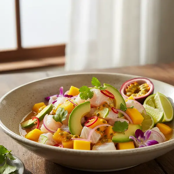 Ceviche z Mango i Awokado z Pikantną Marakują