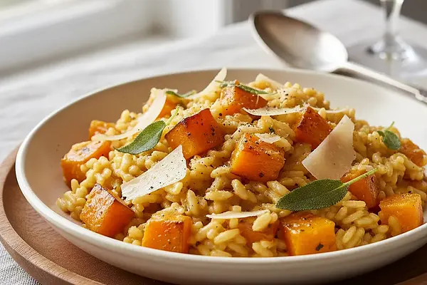 Kremowe risotto z pieczoną dynią, szałwią i parmezanem