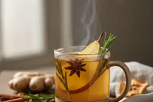 Gorący cydr gruszkowy z imbirem i rozmarynem