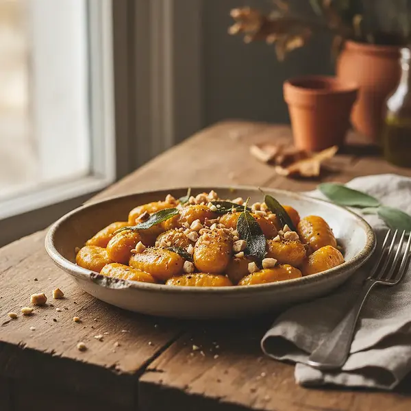 Kremowe Gnocchi z Dynią, Szałwią i Prażonymi Orzechami Laskowymi