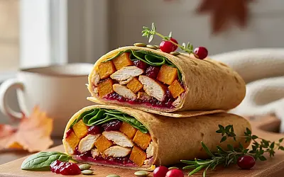 Jesienny Wrap z Pieczoną Dynią, Kurczakiem i Sosem Żurawinowym
