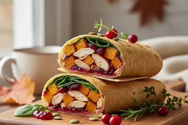 Jesienny Wrap z Pieczoną Dynią, Kurczakiem i Sosem Żurawinowym