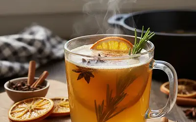 Non-Alcoholic Spiced Apple Mulled Wine with Orange and Rosemary