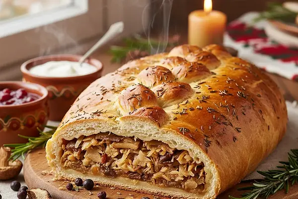 Staropolski Kulebiak Wigilijny z Kapustą i Grzybami