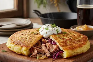 Potato Pancakes Stuffed with Smoked Meat and Cabbage