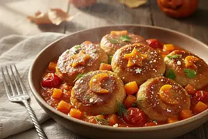 Fairy Pumpkin Turkey Balls in Tomato Garden