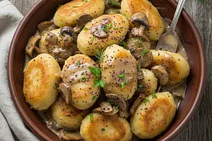 Kashubian Potato Dumplings with Mushroom-Poppy Seed Sauce