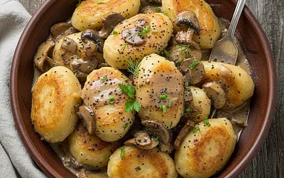 Kashubian Potato Dumplings with Mushroom-Poppy Seed Sauce