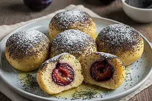 Czech Dumplings with Plums and Poppy Seeds (Švestkové knedlíky s mákem)