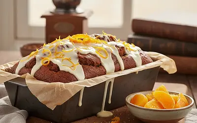 Moist Spiced Gingerbread with a Hint of Orange and White Chocolate Glaze