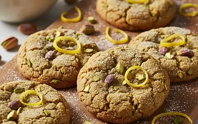 Cracked Pistachio Cookies with Browned Butter and a Hint of Lemon