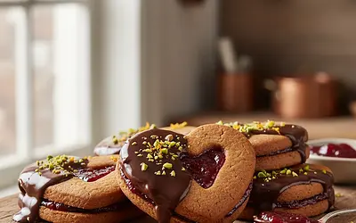 Spiced hearts with plum jam in dark chocolate