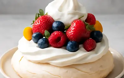 Pavlova z owocami sezonowymi