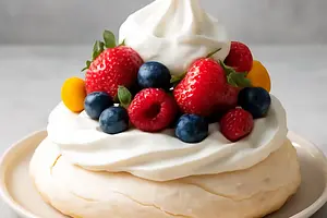 Pavlova z owocami sezonowymi