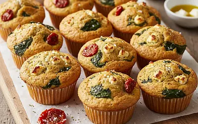 Wytrawne Muffiny ze Szpinakiem, Fetą i Suszonymi Pomidorami