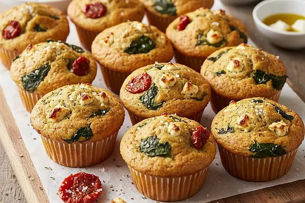 Wytrawne Muffiny ze Szpinakiem, Fetą i Suszonymi Pomidorami