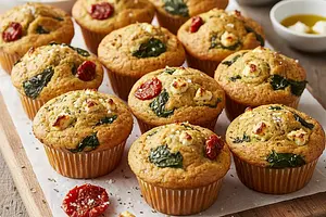 Wytrawne Muffiny ze Szpinakiem, Fetą i Suszonymi Pomidorami