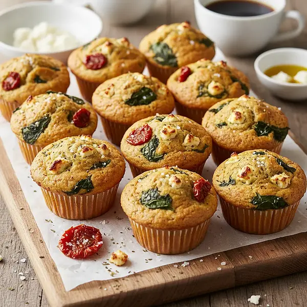 Wytrawne Muffiny ze Szpinakiem, Fetą i Suszonymi Pomidorami