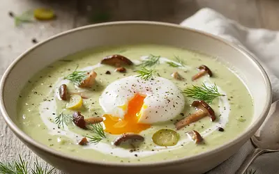 Creamy Kulajda Soup with Mushrooms and Poached Egg