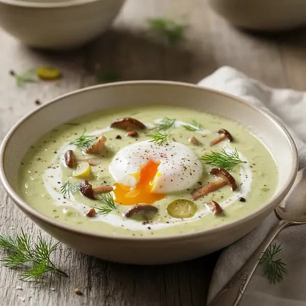 Kremowa zupa Kulajda z grzybami i jajkiem w koszulce