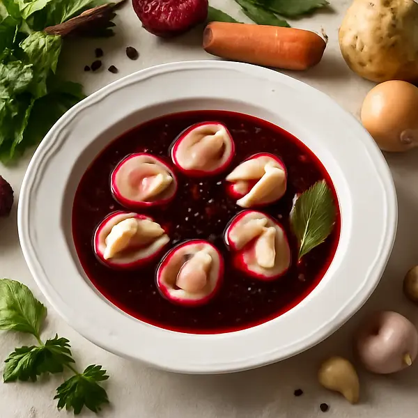 Beetroot soup with dumplings