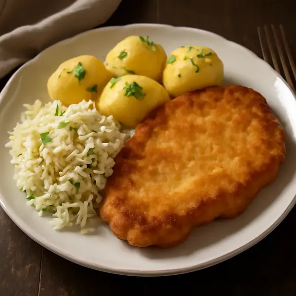 Classic Polish Pork Cutlet with Potatoes and Cabbage Salad